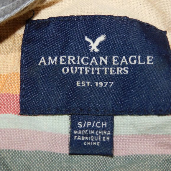 American Eagle Men S 1/4 Button Pullover Long Sleeve Striped Button Down Shirt - Picture 2 of 10